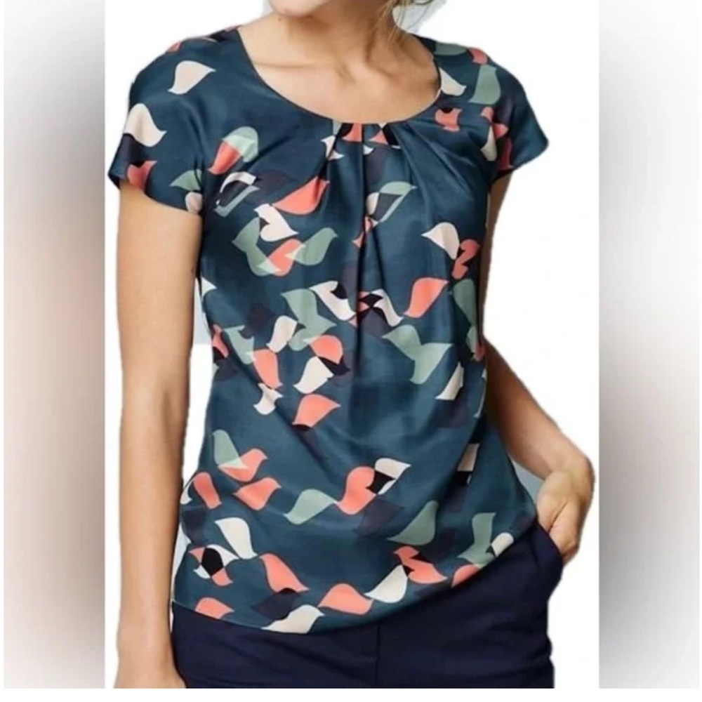 Boden Silk Blend Short Sleeve Geometric Pattern Short Sleeve Top Women’s Sz 4